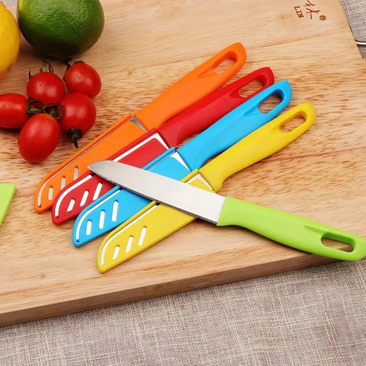 Pack Of 4 High Quality Stainless Steel Colorful Handle Cheap Portable Paring Knife With Pp Sheath